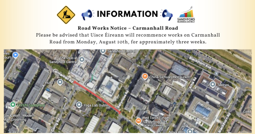 Recommence  Road Works Notice – Carmanhall Road